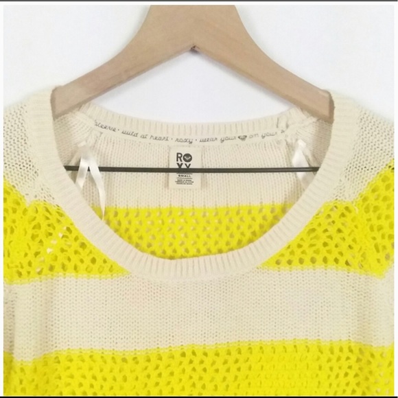 Roxy Striped Knit High Low Sweater White Yellow - Picture 3 of 7